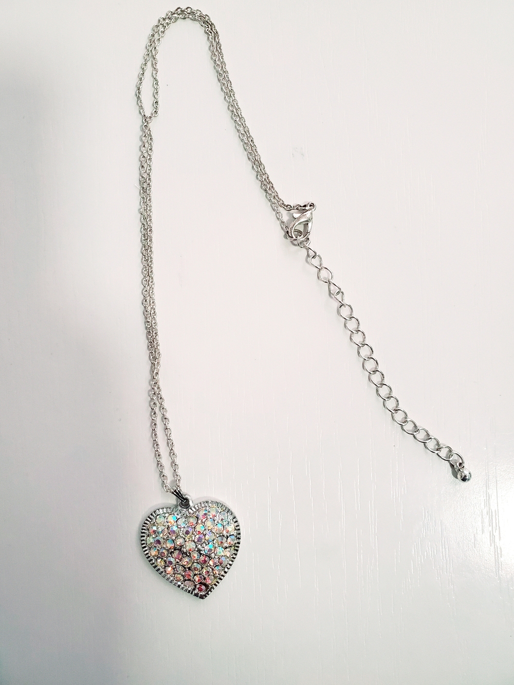 Crystal Heart Pendant Necklace - Silver Tone